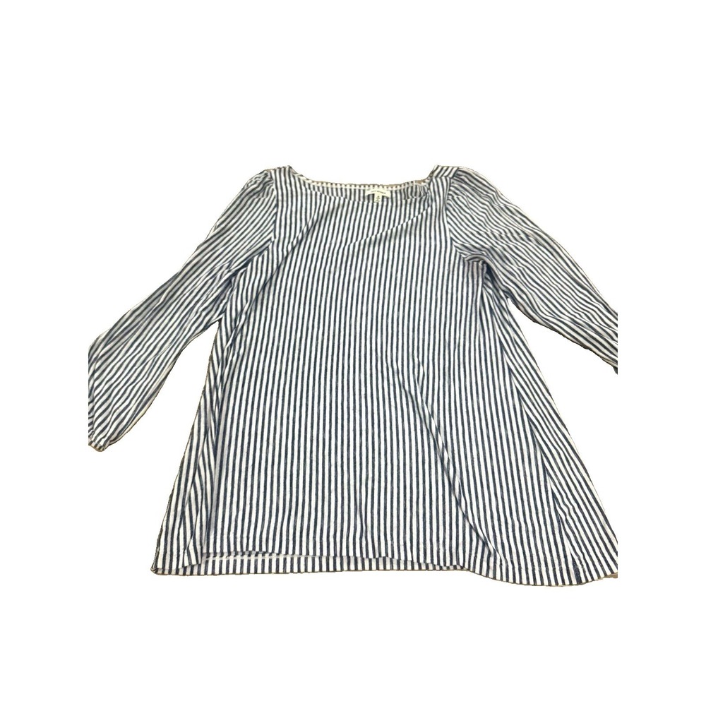Max Studio Women's M Blue/White Striped Square Neck 3/4 Sleeve Knit Blouse